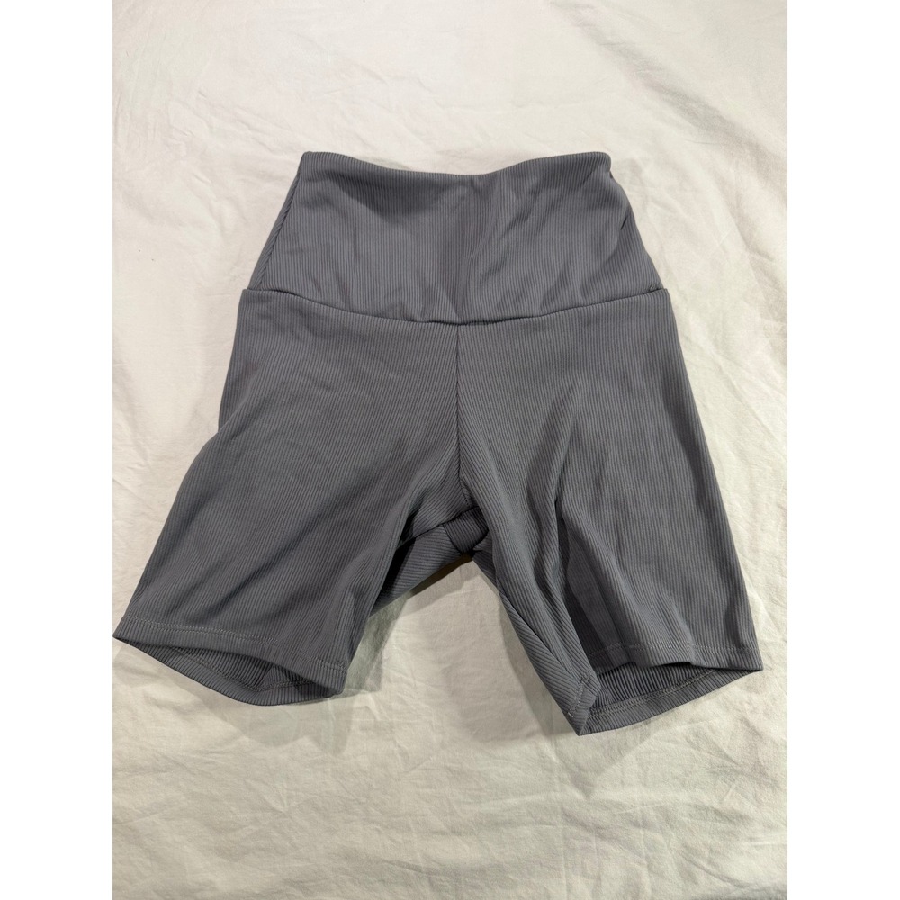 Kids Ribbed Biker Shorts High Waisted Gray Athletic Yoga Size Child Large